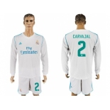 Real Madrid #2 Carvajal White Home Long Sleeves Soccer Club Jersey