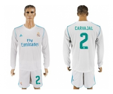 Real Madrid #2 Carvajal White Home Long Sleeves Soccer Club Jersey