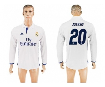 Real Madrid #20 Asensio White Home Long Sleeve Soccer Club Jersey 1