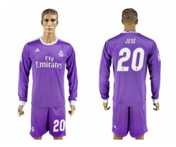 Real Madrid #20 Jese Away Long Sleeves Soccer Club Jersey