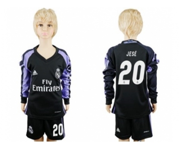 Real Madrid #20 Jese Sec Away Long Sleeves Kid Soccer Club Jersey