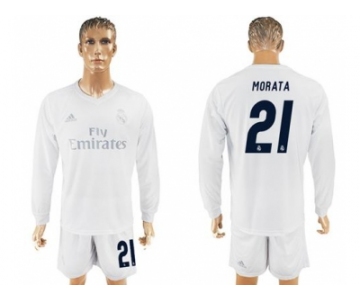 Real Madrid #21 Morata Marine Environmental Protection Home Long Sleeves Soccer Club Jersey