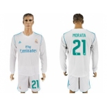 Real Madrid #21 Morata White Home Long Sleeves Soccer Club Jersey