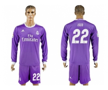 Real Madrid #22 Isco Away Long Sleeves Soccer Club Jersey 1