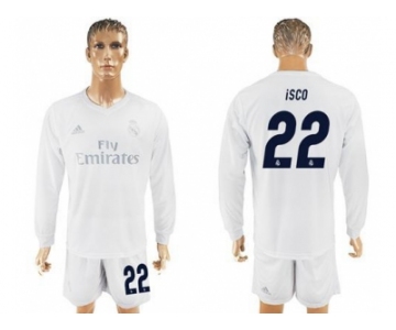 Real Madrid #22 Isco Marine Environmental Protection Home Long Sleeves Soccer Club Jersey