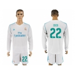 Real Madrid #22 Isco White Home Long Sleeves Soccer Club Jersey