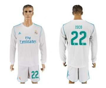 Real Madrid #22 Isco White Home Long Sleeves Soccer Club Jersey