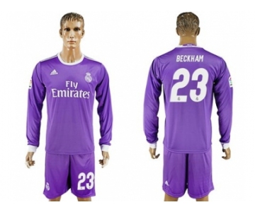 Real Madrid #23 Beckham Away Long Sleeve Soccer Club Jersey