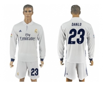 Real Madrid #23 Danilo White Home Long Sleeves Soccer Club Jersey 1