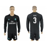 Real Madrid #3 Pepe Away Long Sleeves Soccer Club Jersey