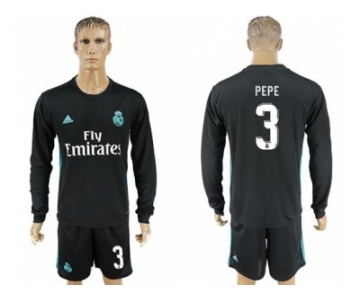 Real Madrid #3 Pepe Away Long Sleeves Soccer Club Jersey