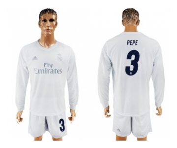 Real Madrid #3 Pepe Marine Environmental Protection Home Long Sleeves Soccer Club Jersey