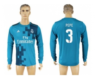 Real Madrid #3 Pepe Sec Away Long Sleeves Soccer Club Jersey