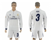 Real Madrid #3 Pepe White Home Long Sleeves Soccer Club Jersey 1