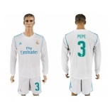 Real Madrid #3 Pepe White Home Long Sleeves Soccer Club Jersey