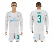 Real Madrid #3 Pepe White Home Long Sleeves Soccer Club Jersey