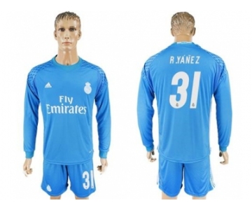 Real Madrid #31 R.Yanez Sky Blue Goalkeeper Long Sleeves Soccer Club Jersey