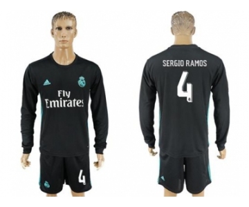 Real Madrid #4 Sergio Ramos Away Long Sleeves Soccer Club Jersey