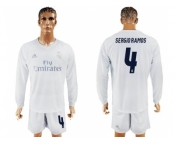 Real Madrid #4 Sergio Ramos Marine Environmental Protection Home Long Sleeves Soccer Club Jersey