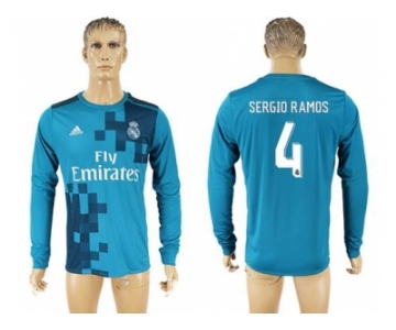 Real Madrid #4 Sergio Ramos Sec Away Long Sleeves Soccer Club Jersey