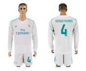 Real Madrid #4 Sergio Ramos White Home Long Sleeves Soccer Club Jersey