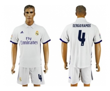 Real Madrid #4 Sergio Ramos White Home Soccer Club Jersey 3