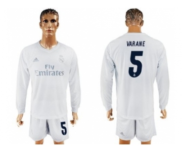 Real Madrid #5 Varane Marine Environmental Protection Home Long Sleeves Soccer Club Jersey