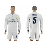 Real Madrid #5 Varane White Home Long Sleeves Soccer Club Jersey 1