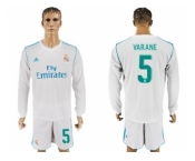 Real Madrid #5 Varane White Home Long Sleeves Soccer Club Jersey