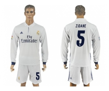 Real Madrid #5 Zidane White Home Long Sleeve Soccer Club Jersey 1