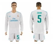 Real Madrid #5 Zidane White Home Long Sleeve Soccer Club Jersey