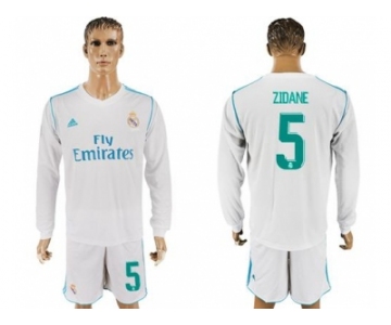 Real Madrid #5 Zidane White Home Long Sleeve Soccer Club Jersey