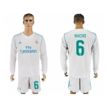 Real Madrid #6 Nacho White Home Long Sleeves Soccer Club Jersey