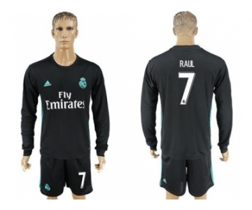 Real Madrid #7 Raul Away Long Sleeves Soccer Club Jersey