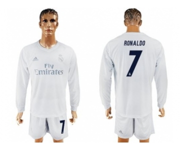 Real Madrid #7 Ronaldo Marine Environmental Protection Home Long Sleeves Soccer Club Jersey