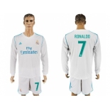 Real Madrid #7 Ronaldo White Home Long Sleeves Soccer Club Jersey