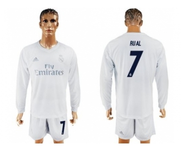 Real Madrid #7 Rual Marine Environmental Protection Home Long Sleeves Soccer Club Jersey