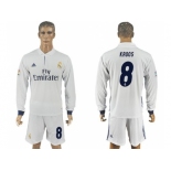 Real Madrid #8 Kroos White Home Long Sleeves Soccer Club Jersey 1