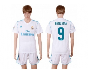 Real Madrid #9 Benzema White Home Soccer Club Jersey