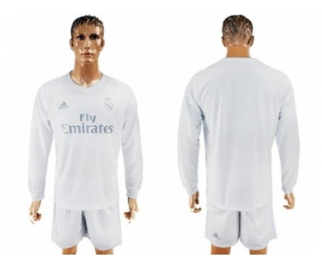 Real Madrid Blank Marine Environmental Protection Home Long Sleeves Soccer Club Jersey