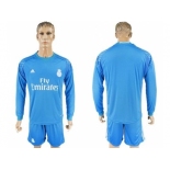 Real Madrid Blank Sky Blue Goalkeeper Long Sleeves Soccer Club Jersey