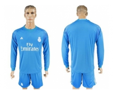 Real Madrid Blank Sky Blue Goalkeeper Long Sleeves Soccer Club Jersey