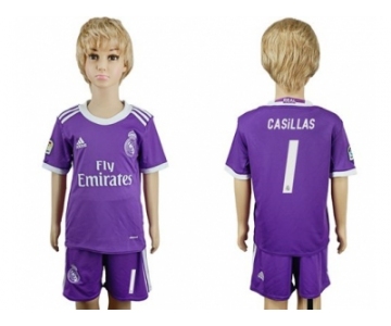 Real Madrid #1 Casillas Away Kid Soccer Club Jersey