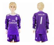 Real Madrid #1 Casillas Away Long Sleeves Kid Soccer Club Jersey