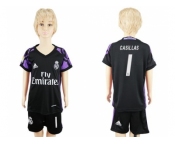 Real Madrid #1 Casillas Black Kid Soccer Club Jersey