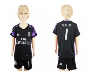 Real Madrid #1 Casillas Black Kid Soccer Club Jersey