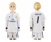 Real Madrid #1 Casillas Home Long Sleeves Kid Soccer Club Jersey