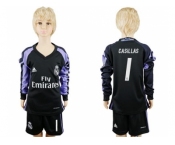 Real Madrid #1 Casillas Sec Away Long Sleeves Kid Soccer Club Jersey