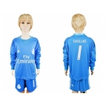 Real Madrid #1 Casillas Sky Blue Goalkeeper Long Sleeves Kid Soccer Club Jersey