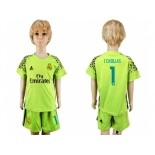 Real Madrid #1 I.Casillas Shiny Green Goalkeeper Kid Soccer Club Jersey